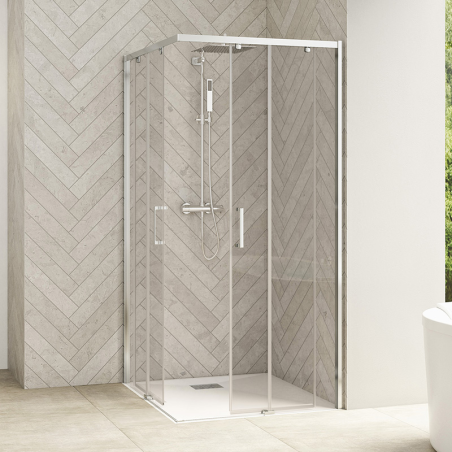 Smart Design Corner Entry with Two Sliding Doors with chrome profile