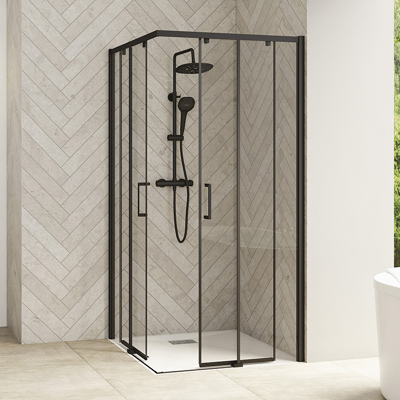 Smart Design Corner Entry with Two Sliding Doors with black profile