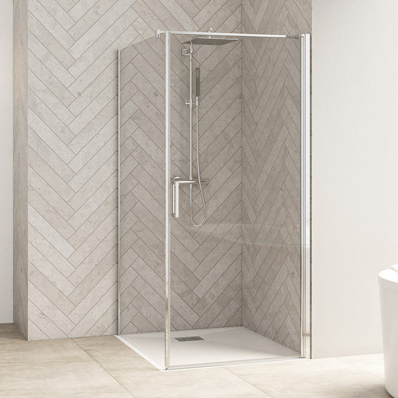 Smart Design Pivot Door with Side Panel, chrome profiles