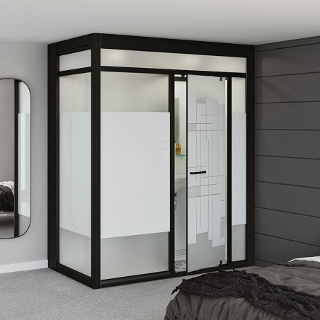 Modulo Corner - Shower Left - Profile Black - Glass White