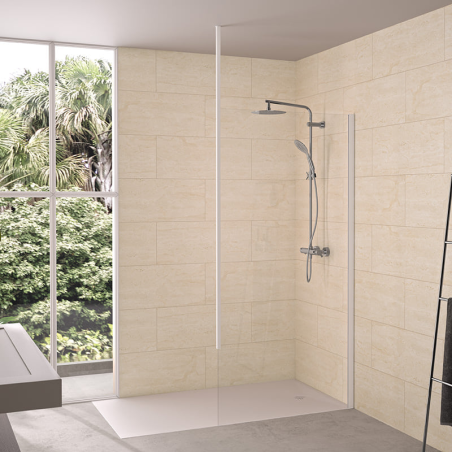 Solo 6 + with white profiles, ceiling bar, and transparent glass