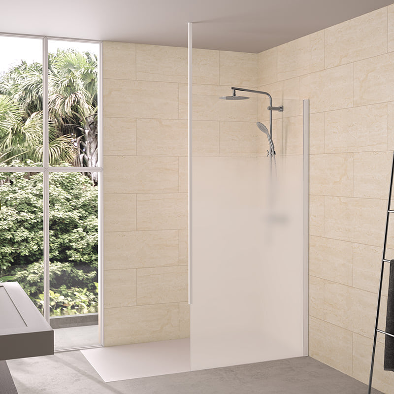 Solo 6 + with white profiles, ceiling bar, and cosmos xl glass